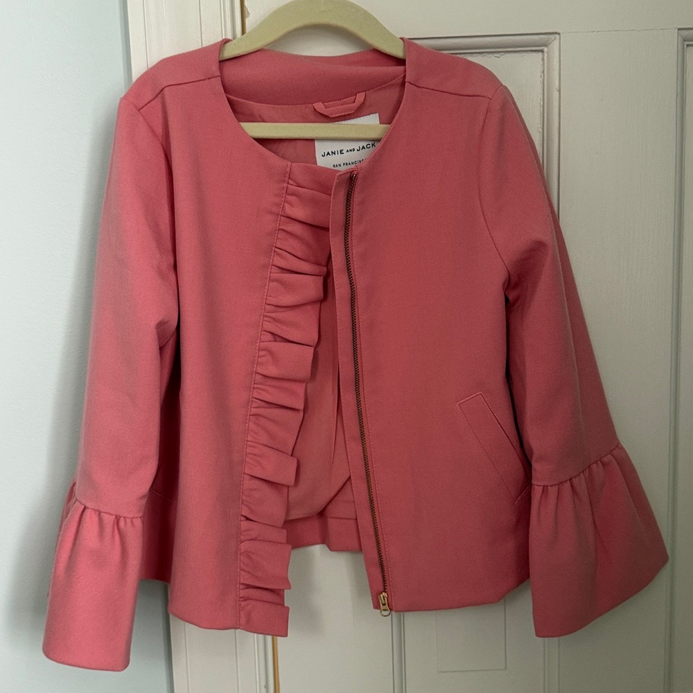 Janie and Jack pink Ruffle Jacket size 8